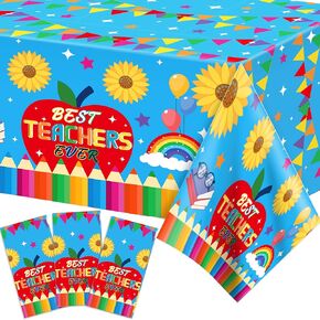 3Pcs Thank You Teachers Party Decoration Tablecovers,Disposable Rectangular Plastic Tablecloths for Teachers Appreciation Week Party Teachers Day Party Supplies