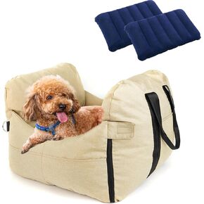 Dog Car Seat for Small & Medium Dog – Soft & Cozy Dog & Cat Bed with Front & Rear Airbag Design, Water-Resistant Fabric, and Secure Fit for Safe Travel (Beige, Under 25 lb (23.5*22*15 inch))