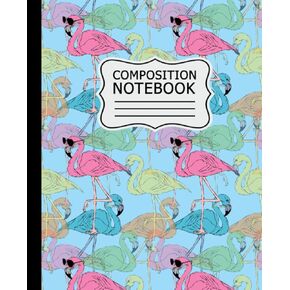 Composition Notebook: Colorful Flamingos Pattern on Light Blue Background 7.5" X 9.25" Wide Ruled 110 Pages