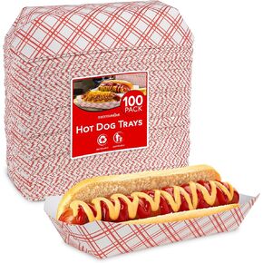 Stock Your Home Checkered Hot Dog Trays (250 Pack) - Retro Red & White Checked Food Boats for Hot Dogs Grease Resistant Checkered Trays - Recyclable & Disposable Paperboard Trays for Hot Dogs