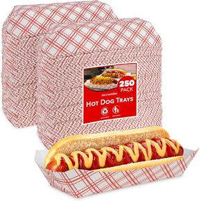 Stock Your Home Checkered Hot Dog Trays (250 Pack) - Retro Red & White Checked Food Boats for Hot Dogs Grease Resistant Checkered Trays - Recyclable & Disposable Paperboard Trays for Hot Dogs in Saudi Arabia
