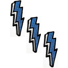 HHO Patch Set 3 Pieces. Mini Thunderbolt Iron on Patches Blue Flash Rainy Lightning Bolt Cartoon Applique Embroidered Stickers for T-Shirt Jeans Backpacks Families Clothing Hat DIY Applique