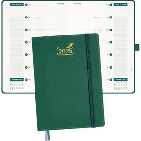BEZEND 2025 Weekly Planner with 2 Columns & Monthly Tabs 6" x 8.5" - Agenda 2025 Calendar Book with Pen Holder, Pocket & Tear-off Page Corner, PU Leather Hardcover - Lilac