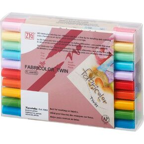 Kuretake ZIG FABRICOLOR TWIN 30 colors set, Dual-Tip, Fine and Brush, Permanent Fabric Markers Pen, for T-Shirts, Clothes, Sneakers, Washable, Made in Japan