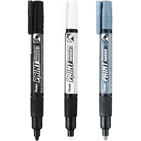 Pentel Permanent Cellulose Paint Marker Pens - MMP20 - Black, Grey and White - Pack of 3, 1 Count (Pack of 3)