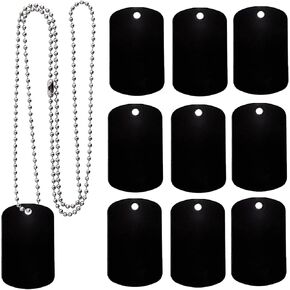 ABBECIAO 25 Pack Anodized Aluminum Blank Military Dog Tags for Laser Engraving with 24 Inches of Stainless Steel Ball Chains for DIY Craft Personalized Necklace Keychain Pendants Black
