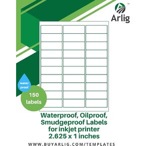 2.625x1 inch Waterproof Address Labels for Inkjet Printer | Labels for Bottles, Food, Pantry & Jars | Smudge-Proof, Oil-Proof Essential Oil Labels | 150 Labels (5 Sheets x 30 Labels) (Matte)