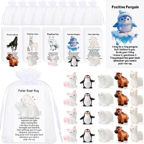 Suzile 25 Set Employee Appreciation Gifts Bulk Winter Polar Animal Figures Thank You Holiday Team Gift Pun Inspirational Card for Coworker Funny Resin Penguin Polar Bear Fox Alpaca Pony Office Favor