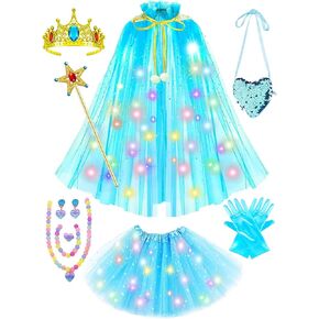 Light Up Princess Cape Costume Dress Up Clothes for Girls, Pretend Play Toys for Kid Halloween Christmas Party Gift