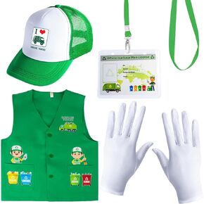 Yewong Kids Waste Management Garbage Truck Costume Accessories Recycle Trash Vest Tucker Hat Gloves ID Card for Career Day