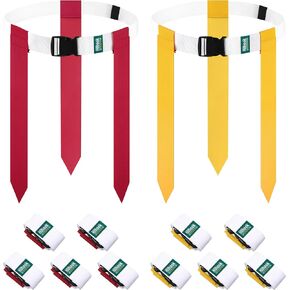 Flag Football Belts, 10 Player Flag Football Set Includes 10 Adjustable Belts, 30 Flags for Youth, Kids & Adults Team Sports Training Games (Red and Yellow)