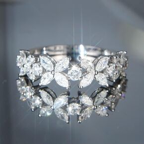 Four-Leaf Clover Rings 925 Sterling Silver Shiny Full CZ Crystal Diamond Butterfly Flower Wedding Rings Size 6-10 for Women (7)