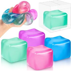 4 Pack Stress Cube Squishy Stress Balls for Adults Kids Fidget Toy Stress Cube Color Sensory Squishy Ice Toy Best Anxiety Relief Sensory Toy Stretchy Ice Cube for Anxiety Stress Relief -Age 3 to Adult