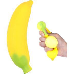 Anboor Fake Banana Squishies Toy, Scented Stretchy Banana Stress Ball Toy, Squishys Banana Stress Relief Toy for Kids Adults & Teenagers