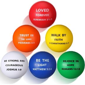 30 قطعة من كرات الضغط المسيحية السائبة مع آية الكتاب المقدس 2.5 بوصة كرات الضغط الملهمة ChristianToys ألعاب الكتاب المقدس للأطفال والكبار هدايا حفلات عيد الميلاد هدايا دينية هدايا الأحد للكنيسة