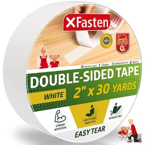 XFasten Tear-by-Hand Double Sided Tape, 2-inch by 30-Yard, Easy Tear for DIY Crafts, Woodworking and Carpet Installation