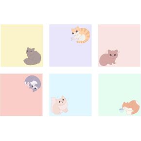 Cute Sticky Notes, 6 Pack Cartoon Sticky Notes Kawaii Cats Animals Self-Stick Memo Pads, Home Office Cute Office Supplies, Kawaii Stationary Korean Stationary, Cat Sticky Notes, Kawaii Stationery