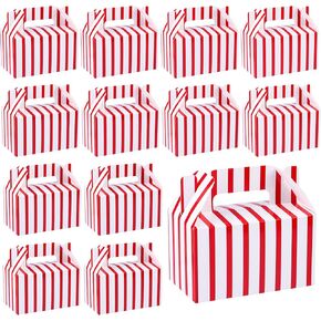 Elcoho 24 Pack Circus Paper Gable Boxes Carnival Theme Party Decorations Red White Boxes Cardboard Paper Treat Boxes Goodie Dessert Boxes for Birthday Party Supplies, 6.3 x 3.5 x 6.3 Inches