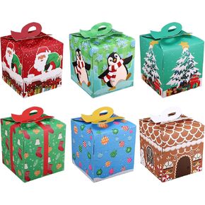 Cabilock 24pcs Assorted Christmas Candy Boxes: Holiday Goodie Boxes Cartoon Christmas Treat Boxes Candy Treat Present Boxes for Chocolate, Treats(6 Patterns, 4 for Each)