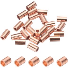 PATIKIL 1/16"/ 1.5mm Wire Rope Stop Sleeve, 25 Pack Copper Crimping Loop Sleeve End for Wire Rope Cable Ferrule, Gold Tone