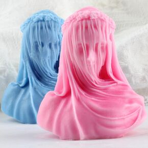 Veiled Lady Candle Mold Veiled Female Bust Veiled Lady Bust Veiled Maiden Bust Sculpture Statue Candle Silicone Mold for Candle Home Decorate Mold Candle Making Aromatherapy Gypsum Clay Craft