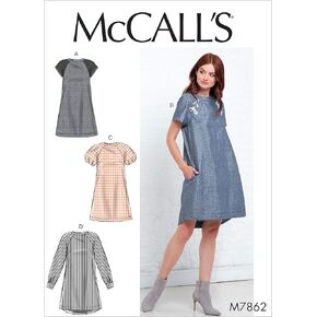McCall Pattern McCall's Women's Short and Long Sleeve Dress, Sizes 6-14 Sewing Pattern, Plain