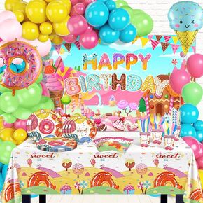 Donut Birthday Party Decorations Kit 286 PCS Candyland Party Decorations Donut Birthday Backdrop Tablecloth Donut Balloons Garland Sweet Girl Birthday Party Supplies