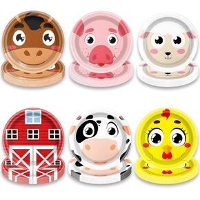 60Pcs Farm Animal Party Plates, Cock Pig Cow Sheep Disposable Cartoon Animal Plates, Barn Animal Theme Birthday Party Supplies, For fun farm party decorations