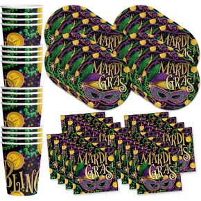 Mardi Gras Party Supplies Set Plates Napkins Cups Tableware Kit for 16
