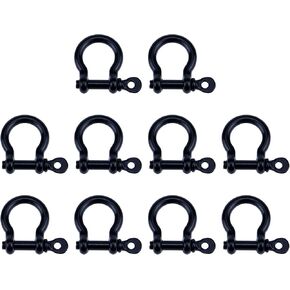 Semetall 10pcs Metal D-Rings 15mm Horseshoe Shape Key Rings Screw in Shackle U Shape D Ring for DIY Leather Craft Accessories,Black