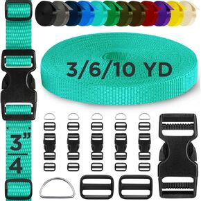 TECEUM Buckles & Strap Kit – 3/4" Turqouise Nylon Webbing 6 (yd) – 6 Heavy Duty Adjustable Plastic Buckles – 12 Tri-Glide Slide Clips – 3 Metal D-Ring – Ideal Straps for Arts Crafts Outdoors Indoors