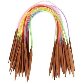 18pcs Bamboo Knitting Needles Set, Color Carbonized Double Pointed Circular Knitting Needles 2.0-10 mm 18 Different Sizes (40 cm/15.7 in)