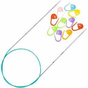 إبر الحياكة الدائرية من Knitter's Pride مقاس 32 بوصة (80 سم) US 1.5 (2.50 مم) من الفولاذ المقاوم للصدأ، مدببة للغاية، لمسة نهائية ناعمة، جميع مستويات المهارة، مع 10 علامات غرز ملونة in Kuwait