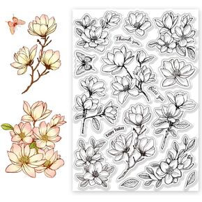 CHGCRAFT Magnolia Flower Clear Stamps Plants Transparent Silicone Stamps for Crafting Card Album Decoration Embossed Paper Crafts Production DIY Scrapbook Card Making,8.3x5.8 Inch