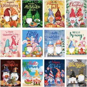 12 Pieces DIY Diamond Art Kits 5D Gnome Diamond Painting Kits for Adults Halloween Thanksgiving Diamond Paintings for Kid Parents Children Beginners, 12 x 16 Inch