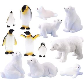 MAOMIA Mini Realistic Ocean Animal Penguin and Polar Bear Model Toy, Miniature Antarctic Penguin Figurines Collection Playset, Easter Eggs Cake Toppers Christmas Birthday Gift