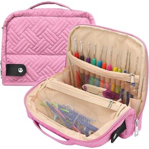 EVNEED Crochet Hook Case,Crochet Hook Organizer for Crochet Hook Kit Tools,Crochet Organizer Crochet Hook Holder for Crochet Accessories,Crochet Case Knitting Needle Organizer,Pink
