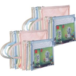 20 Pack Colored Mesh Zipper Pouch Bags, Nylon Puzzle Building Block Sets Toy Storage and Organization, Breathable See Through(10Pcs A4+10Pcs A5) Zipper Pouch with Handle for School Office Games