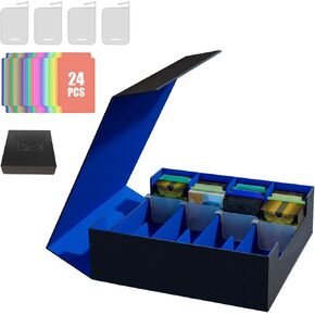 HCSH&WILL Card Storage Box For Trading Cards, 3000+ PU Leather Commander Card Deck Case, Magnetic Closure Card Deck Boxes for Magic Commander YugiOh TCG TGG Cards Sport Cards (Black and Grey)