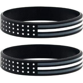 Inkstone (6-pack) Thin White Line American Flag Bracelets - Bulk Pack of 6 Silicone Rubber Wristbands - Jewelry Accessories Gifts for Veterans Men Women