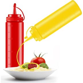 Leyndo 2 Pieces Fake Squirt Mustard and Ketchup Bottle, Fake Mustard Bottle, Phoney Red Ketchup Bottle Plastic Condiment Squirt Dispenser Novelty Prank Toy (Red, Yellow)