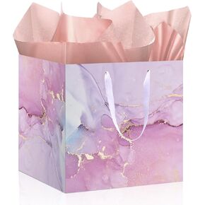 Black Square Gift Bags 11.8" Extra Large Gift Bag Marble Medium Birthday Gift Box with Handles and Tissue Paper Black Wrapping Paper Bag Jumbo Present Bag for Wedding Graduations Birthday Father's Day
