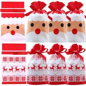 VIFOME Christmas Treat Bags,24pcs Christmas Party Favor Bags Santa Gift Bags Plastic Drawstring Bags Candy Goodies Bags Gift Wrapping Bags Holiday Party Decoration