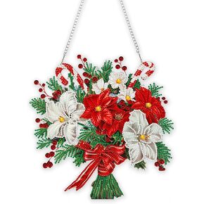 Eiflow DIY Christmas Diamond Art Painting Hanging Kit for Adults, Acrylic Diamonds Painting Pendant Ornament Board Kit(Christmas Flower)