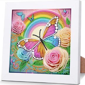 ajepon Butterflies Diamond Art Kits for Kids with Frame,Butterfly Diamond Art for Kids Ages 8-12,Flower Diamond Painting Kits for Kids with Beautiful Package for Gift Home Wall Decor(7x7inch)
