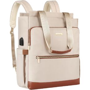 Laptop Backpack for Women, 15.6 Inch Laptop Bookbag with Hidden Shoulder Straps USB Charging Port, Convertible Tote Backpack for Teacher Nurse,Wide Open Work Computer Daypack for College Travel Casual
