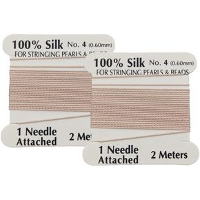2 Pieces Silk Beading Cord Thread and Needle Size 4 Light Pink Color LG4PK-2 0