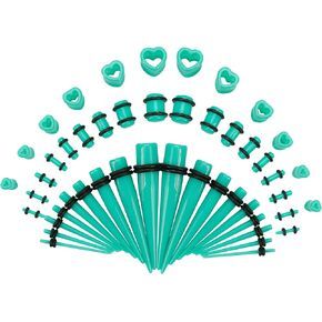 48PCS Acrylic, Silicone Ear Stretching Kit: Lightweight Tapers, Tunnels & Plugs for Starter Expanders | Body Piercing Jewelry Earring Gauges Gauging Set for Men, Women (Size: 14G-0000G, Green)