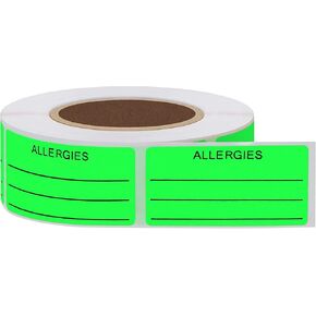 Allergies Stickers Writing Labels Adhesive Label Fluorescent Paper, 500 Stickers, 1x2 inch, Fluorescent Green