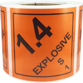 Hazard Class 1 D.O.T. Explosives 1.4S Hazmat Labels 4x4 Inch Square 500 Adhesive Labels